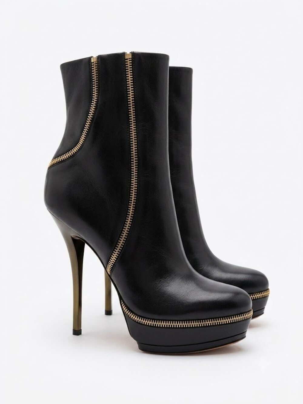Gucci Black Leather Zipper Platform Ankle Boots Stiletto High Heel Sz 36 1/2